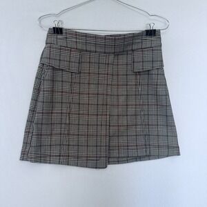 Express Plaid Mini Skirt Women's Size 6 Gray Check A-Line With Pockets Preppy